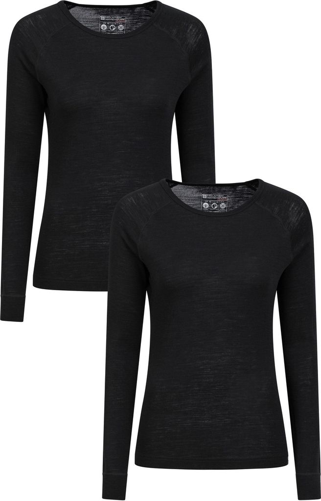 Mountain Warehouse - Base Layer Oberteil Rundhalsausschnitt für Damen (2er-Pack) MW438 (38 DE) (Schwarz)