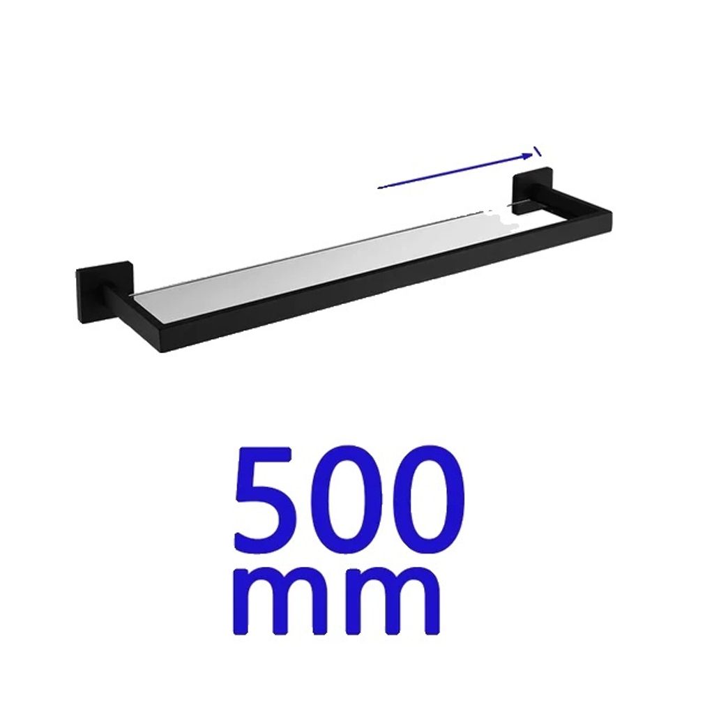 Badezimmer-Hardware-Set, 304 Edelstahl, matte schwarze Oberfläche, Glasregal 50cm