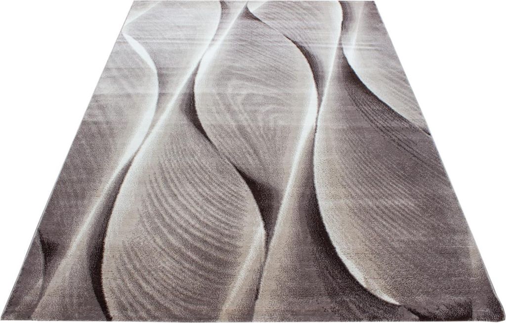 Ayyildiz | Moderner Teppich - Wellen Linien Design - Wohnzimmer Kurzflor - braun - 140 x 200 cm