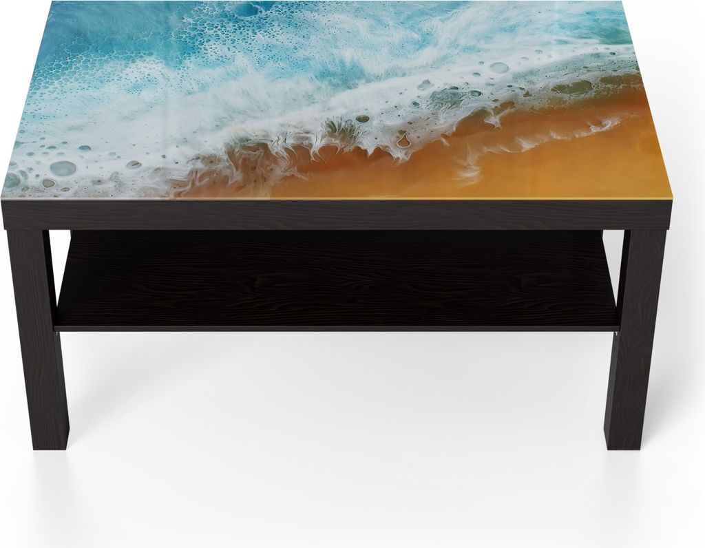 DEQORI Couchtisch 90x55 cm Schwarz 'Meeresflüstern' Glas Beistelltisch Glastisch modern
