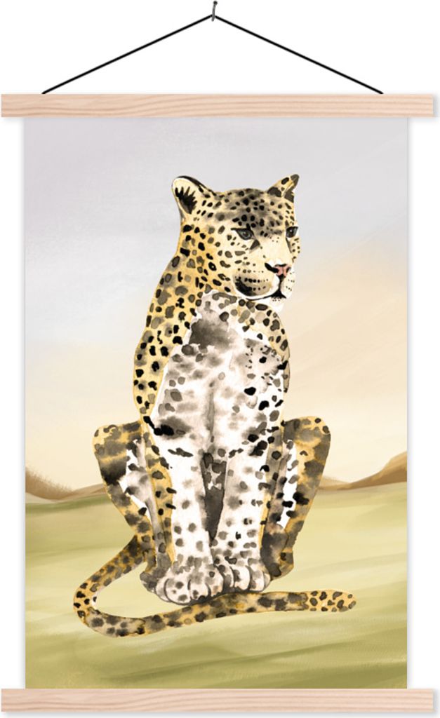 MuchoWow Textilposter Tiere - Dschungel - Leopard 40x60 cm mit holzfarbenen Rahmen - Poster