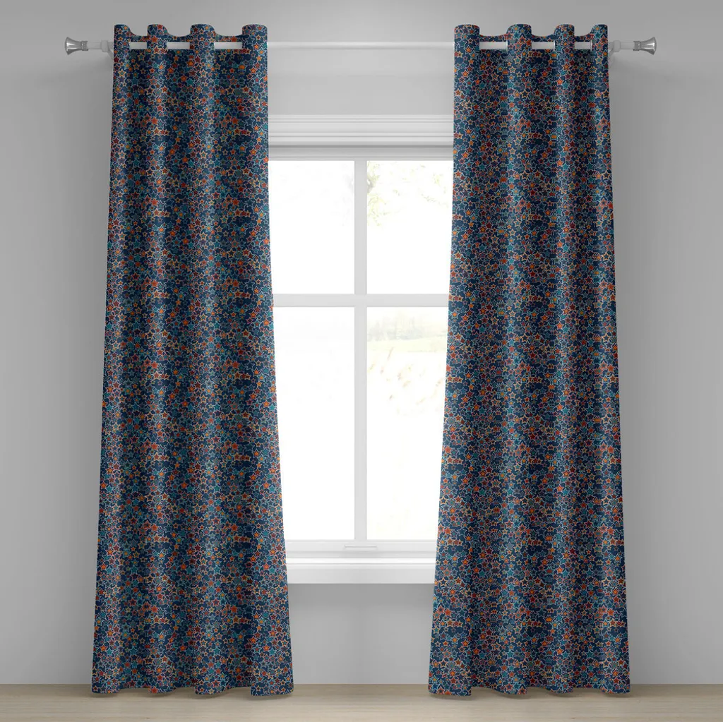 Rideau pour chambre d'enfant ou bureau, motif étoiles bleues, 2 panneaux