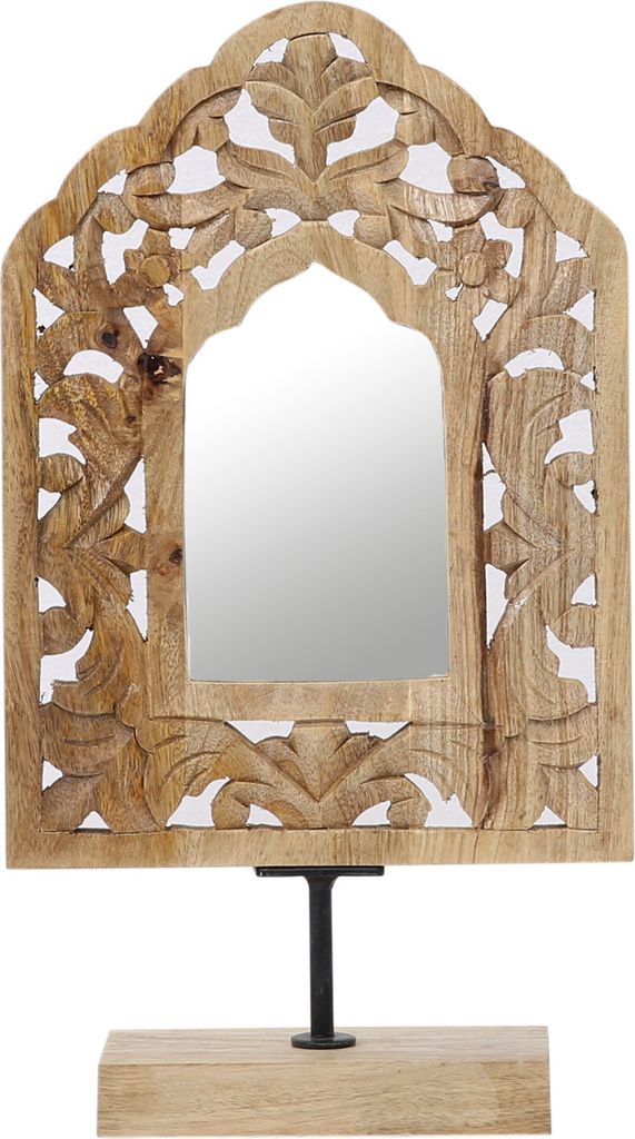 Marrakesch Schminkspiegel für den Schminktisch aus Holz 38cm groß | Boho Standspiegel klein Akaash -1- | Orientalische Make Up Spiegel Kosmetiksp...