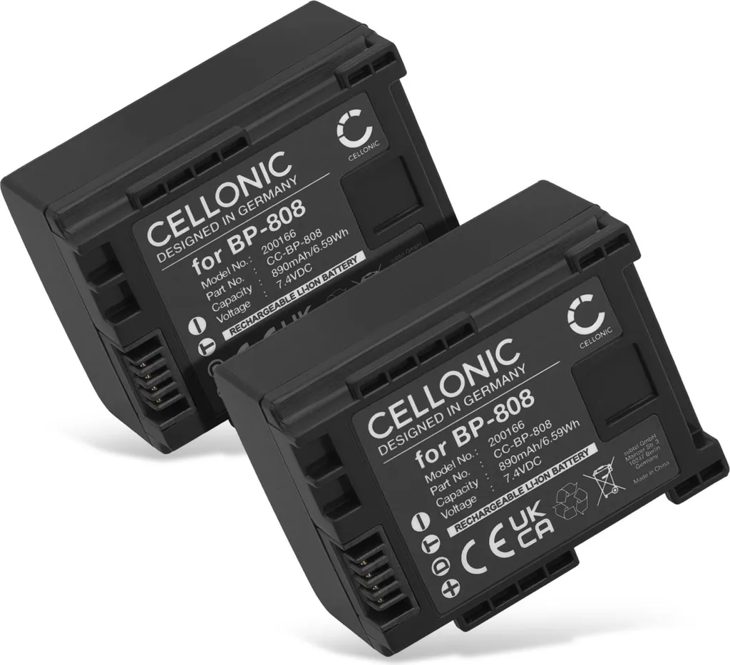 CELLONIC Batteria Per Canon LEGRIA – 2 Pezzi Da 890mAh, 7.2V-7.4V, Compatibile Con HF G25, FS306, BP-809 E M406