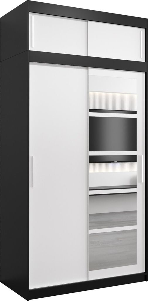 Kleiderschrank, Schiebetürenschrank Schlafzimmer, Schrank mit Spiegel Roma 1 120 mit Aufsatz, Höhe 240 cm