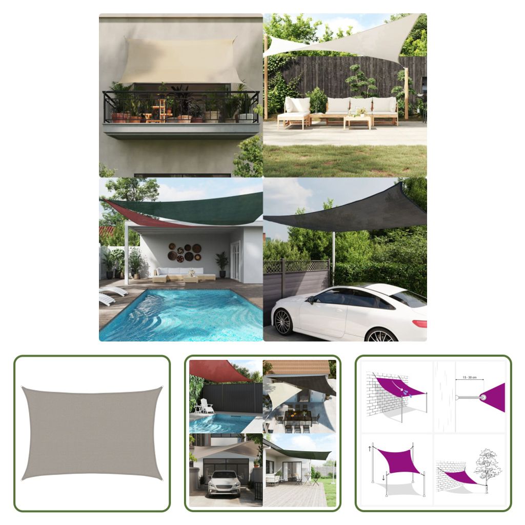 The Living Store Sonnensegel 160 g/m² Rechteckig Hellgrau 3x4 m HDPE