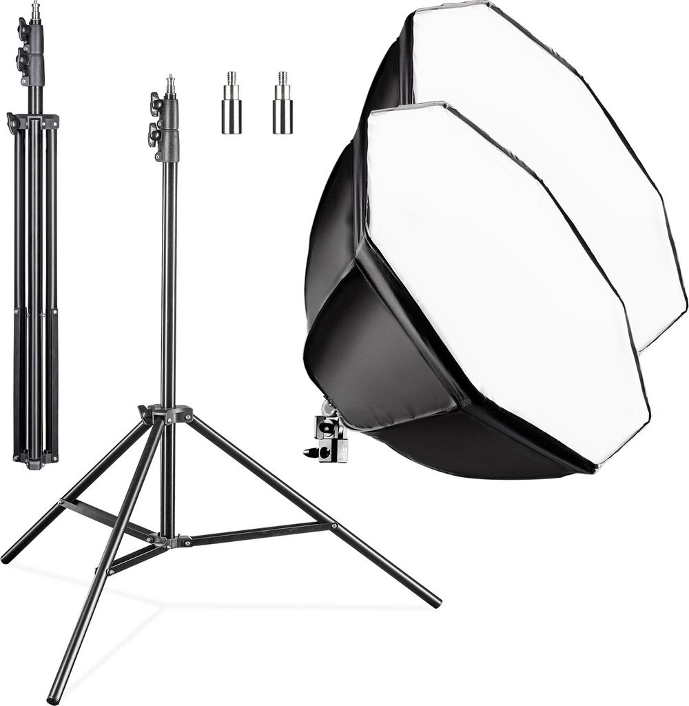 Walimex pro Octagon Softbox 2er Set 55 cm mit 35 W LED inkl. 2 x FT-8051 Lampenstativ bis 260 cm Höhe, Studioleuchte 5000 K Tageslicht plus Lichts...
