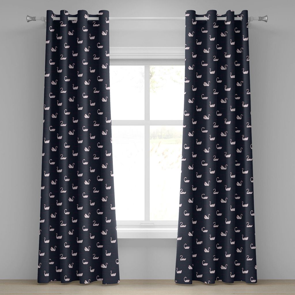 ABAKUHAUS Schwan Ösenvorhang, Rosafarbene Waterfowls, die auf einem abstrakten dunklen See mit ruhigen Wellen schwimmen, Dekorative 2-Panel-Fenste...