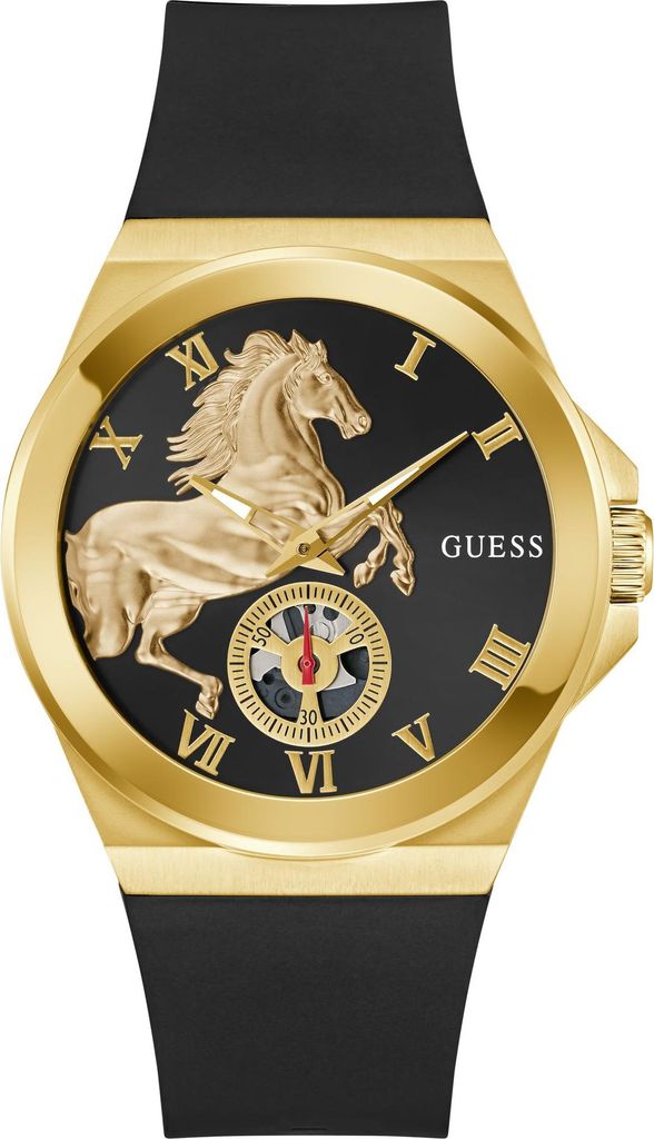 Guess Analoguhr Herren Vinyl 44mm 3ATM / Limited Edition Lunar New Year Black Gold Tone Analog Watch Schwarz Gold GW0979G1