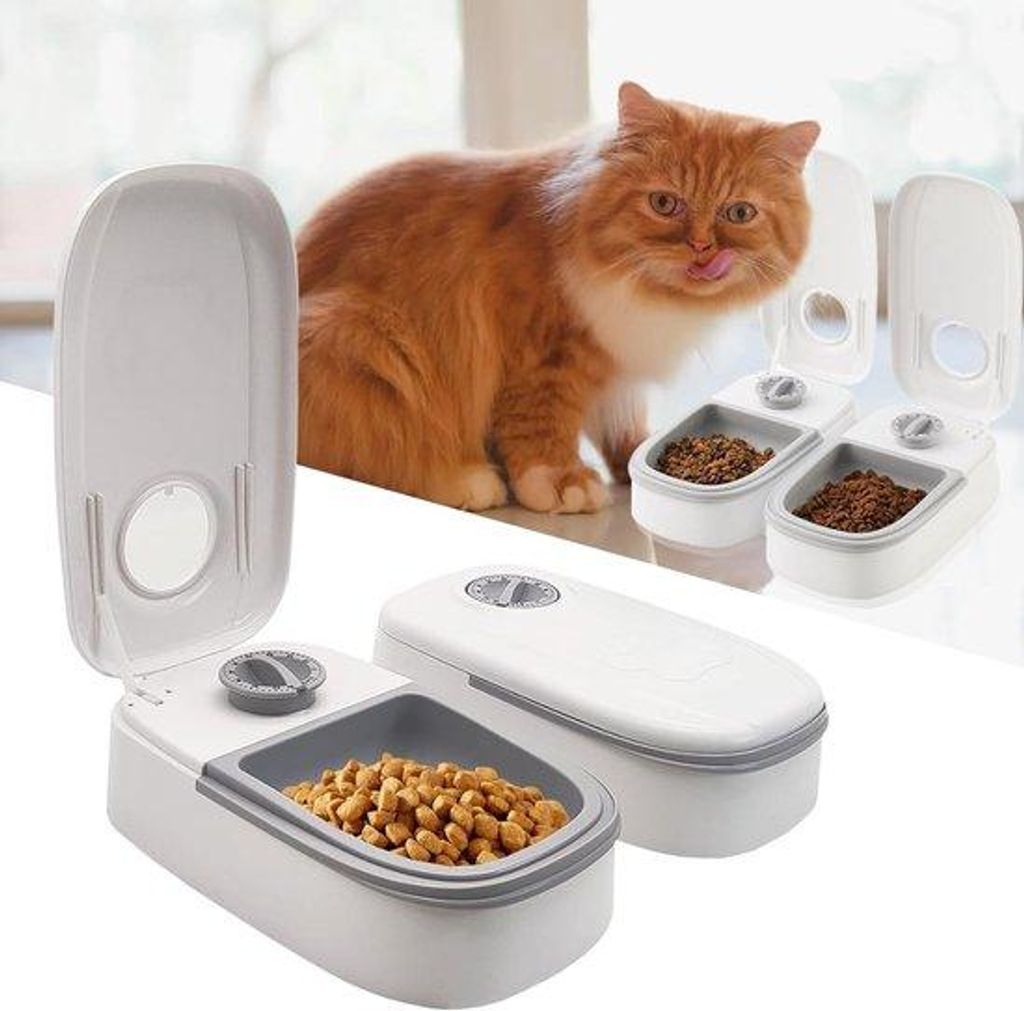 Automatische Futterautomat für Hunde und Katzen, 48-Stunden-Timer, 350 ml, Trocken- und Nassfutterdispenser