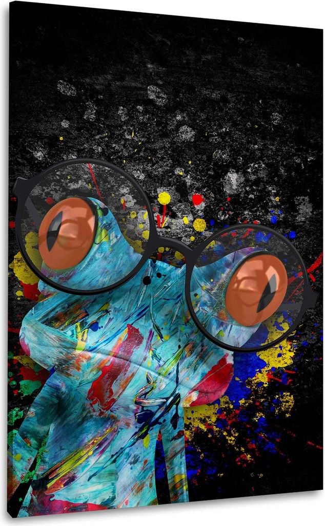 Frosch mit Brille Pop Art Wandbild Leinwandbild Kunstdruck XL Wanddeko: 60x90x4cm