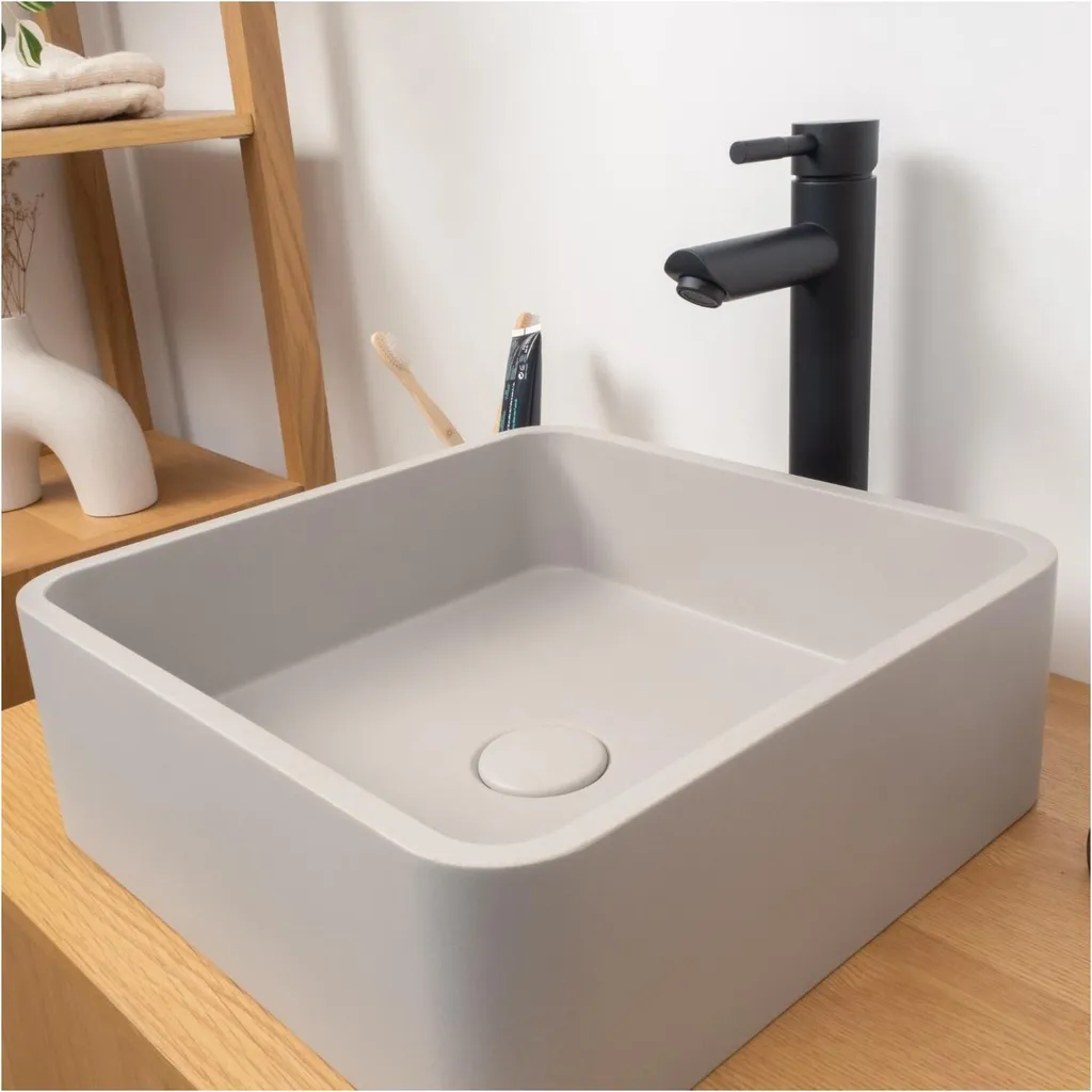 Lavabo Bagno Quadrato 36 cm Cemento Grigio ALAN - Prezzo Outlet - 5