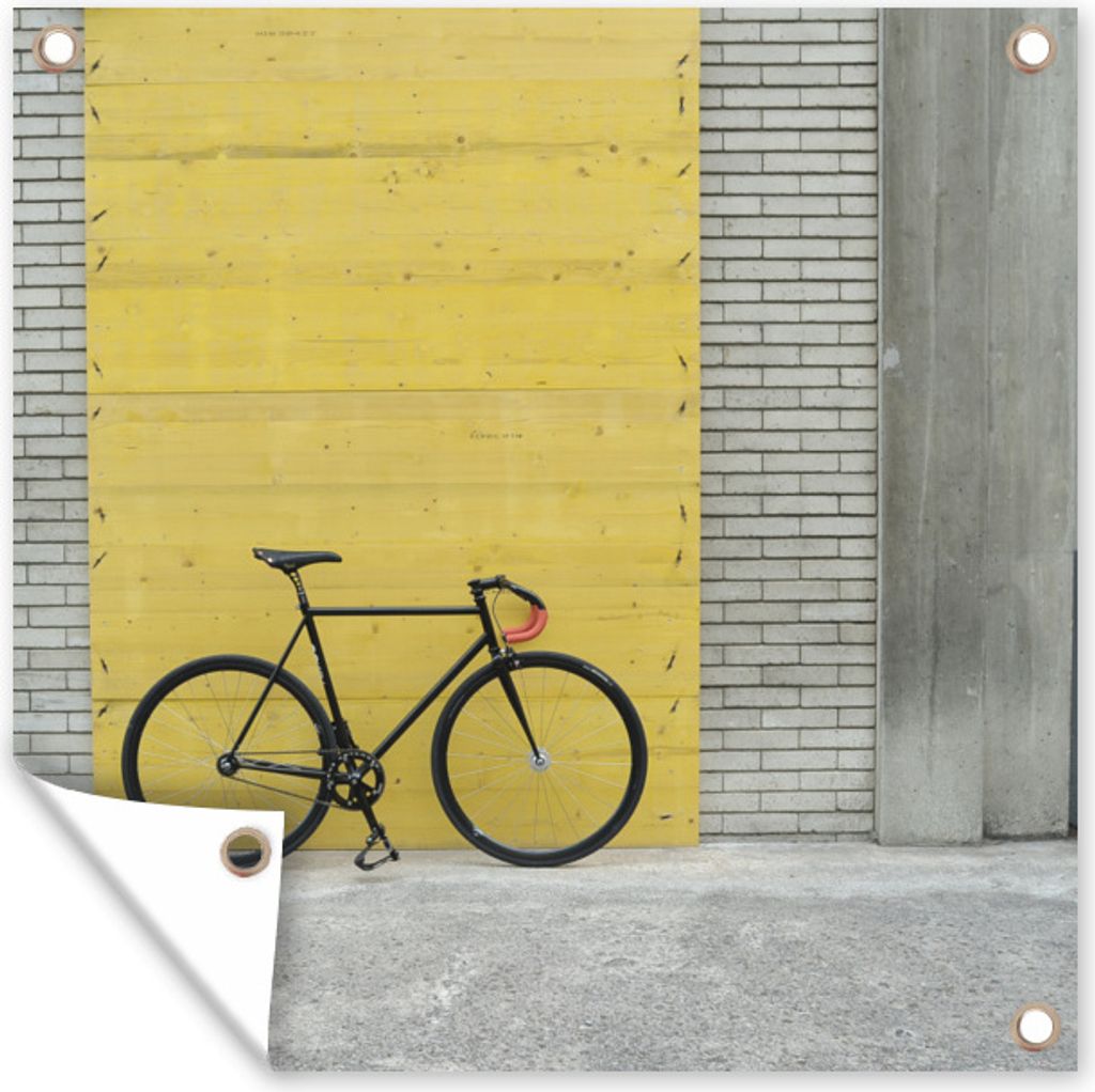 MuchoWow 50x50 cm Outdoor-Poster Gartendeko Sichtschutz Garten Poster für den Garten Ein Rennrad vor einem industriellen Hintergrund