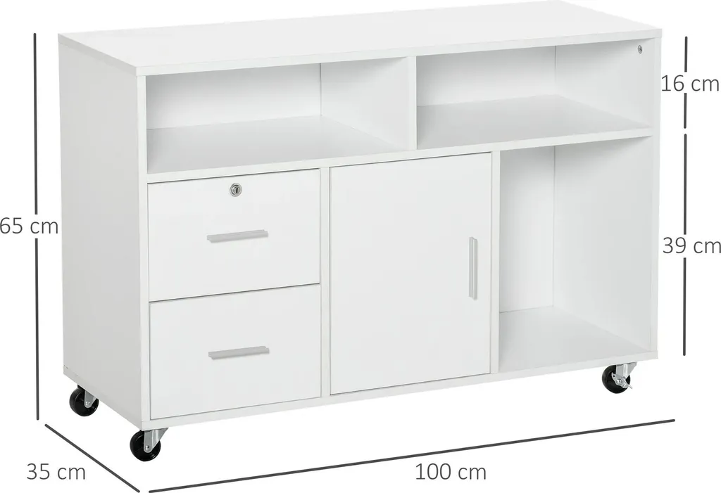 Armoire de bureau mobile 5 compartiments blanc avec tiroirs bois