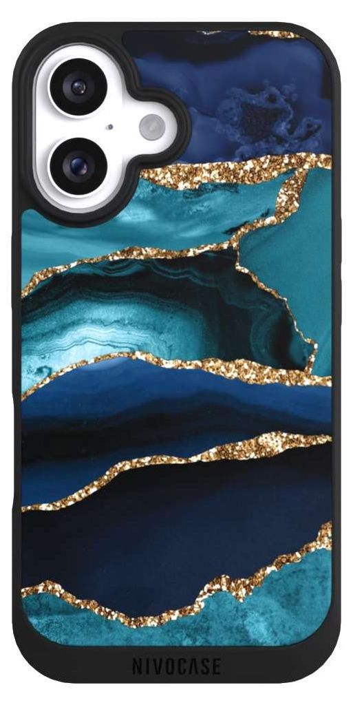NIVOCASE Handyhülle für Apple iPhone 16 Hülle NIVOpure Case Schwarz Glitzer Look Marmor Trends