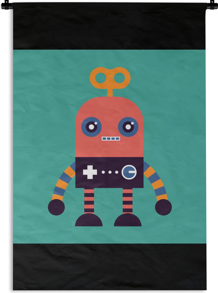 MuchoWow Wandteppich Wandbehang Roboter - Spielzeug - Gesicht - Rosa - Jungen - Kinder 60x90 cm Tapisserie Dekoration Wandtuch - Foto-Teppich - A...