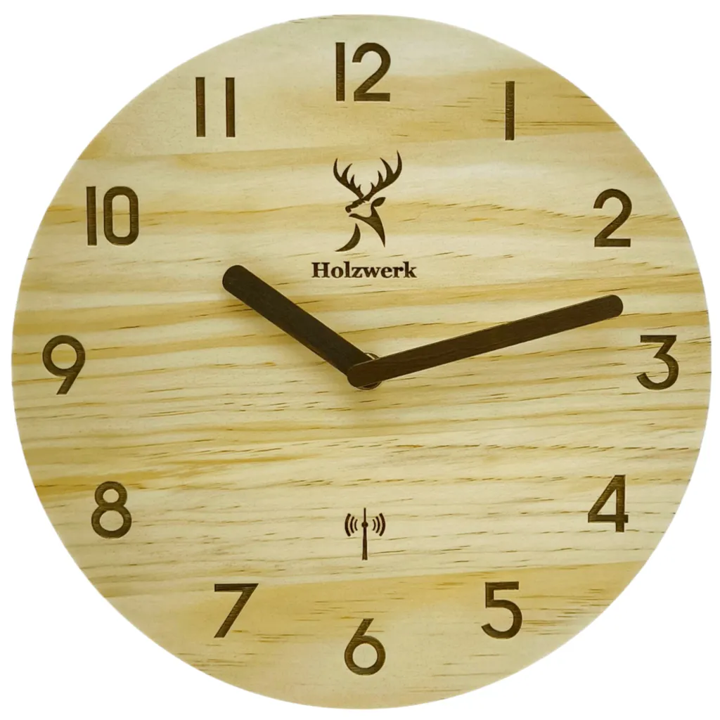 Grande horloge murale pour salon moderne WEILBURG bois beige et silencieuse