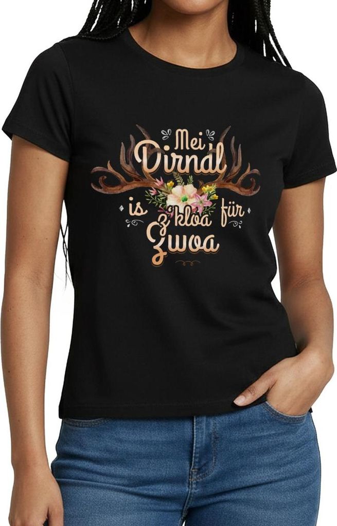 Spreadshirt Mei Dirndl Is Z Kloa Für Zwoa Wiesn Spruch Frauen T-Shirt, S, Schwarz