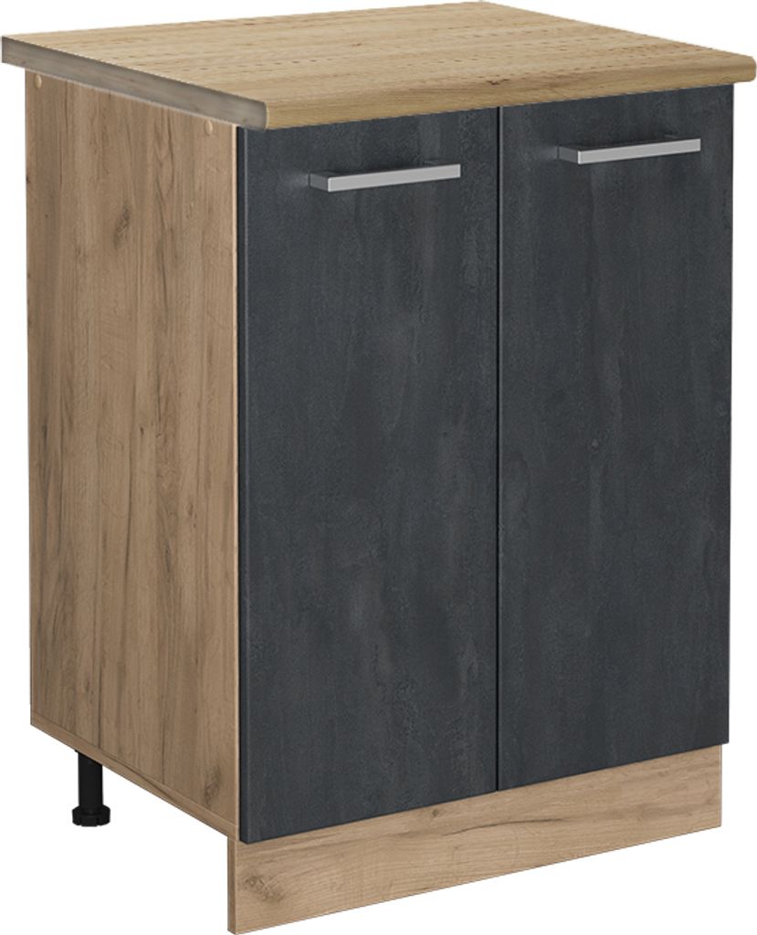 Küchenunterschrank Vicco R-Line Schwarz Beton 60 cm AP Eiche, Model 47513