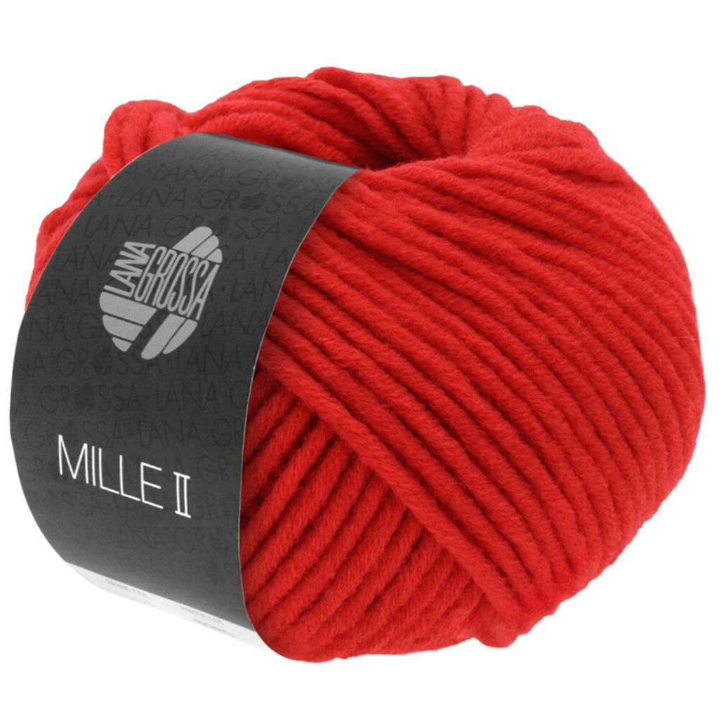 A ball of red yarn with a black label.