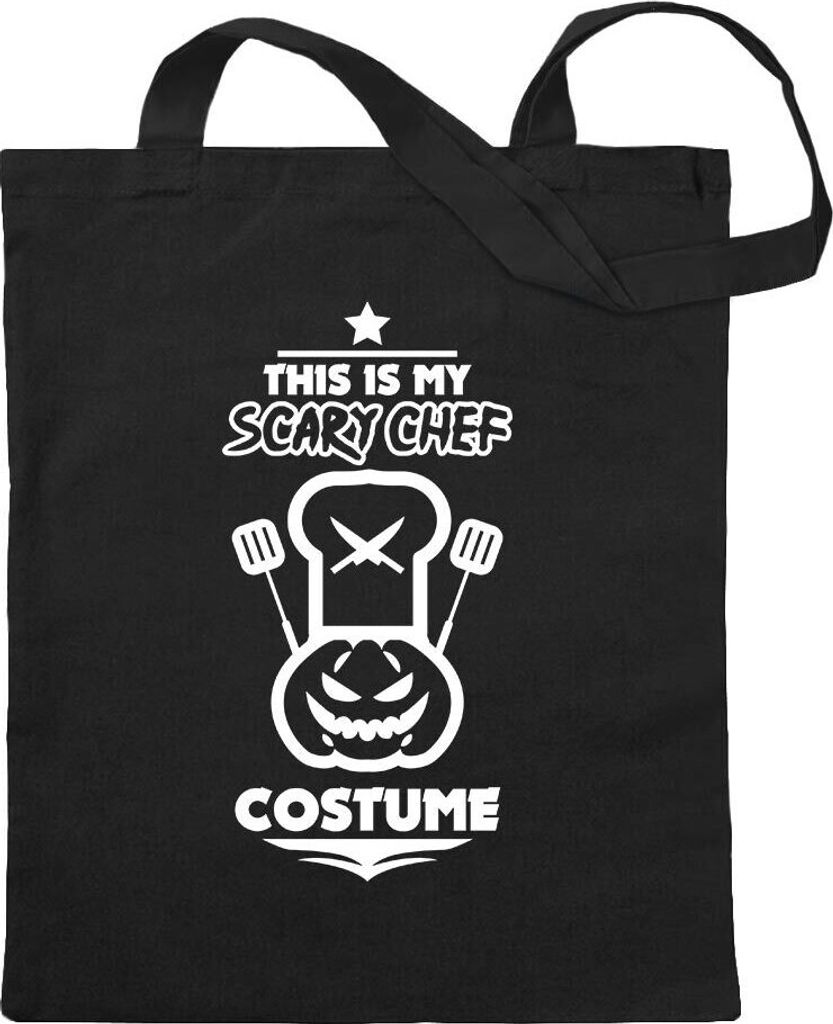 Kiwistar - Baumwolltasche - schwarz - this is my scary chef costume - Tragetasche Stoffbeutel Umhängetasche langer Henkel