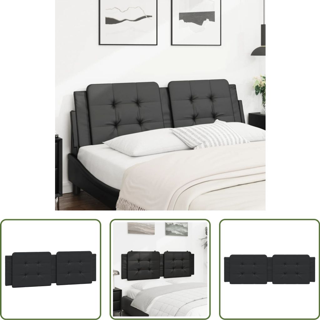 The Living Store Kopfteil-Kissen Schwarz 160 cm Kunstleder