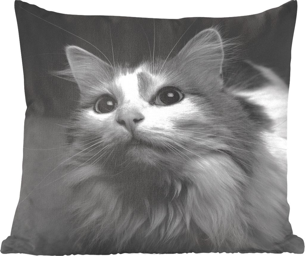 MuchoWow Zierkissen Sofakissen Wohnzimmer Dekokissen 60x60 cm Tierprofil Katze in schwarz und weiß - Sitzfläche - Foto Polster