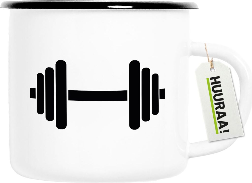 Huuraa Emaille Tasse Hantel Silhouette 300ml Vintage Campingbecher Geschenkidee