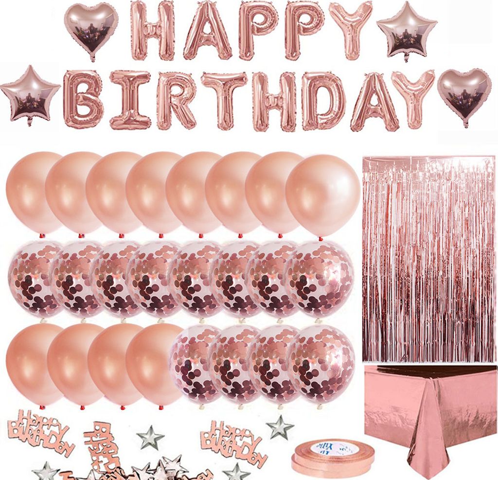 Rose Gold Geburtstagsfeier Dekorationen Set Maedchen Frauen Baby Geburtstagsfeier liefert alles Gute zum Geburtstag Luftballons Baender Vorhaenge T...