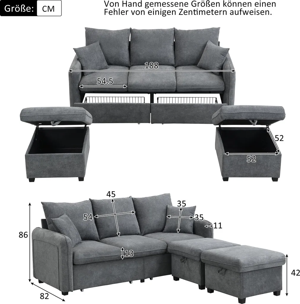Canapé convertible en chenille avec rangement et pouf modulable Sweiko - 8