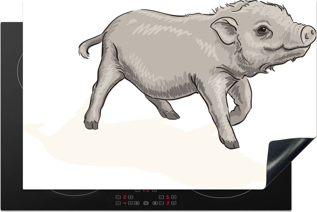 KitchenYeah Herdabdeckplatte Eine Illustration eines grauen Ferkels , 81x52cm, Küche Deko, Glaskeramikfeld Herdabdeckung, Abdeckplatte fùr Koch...