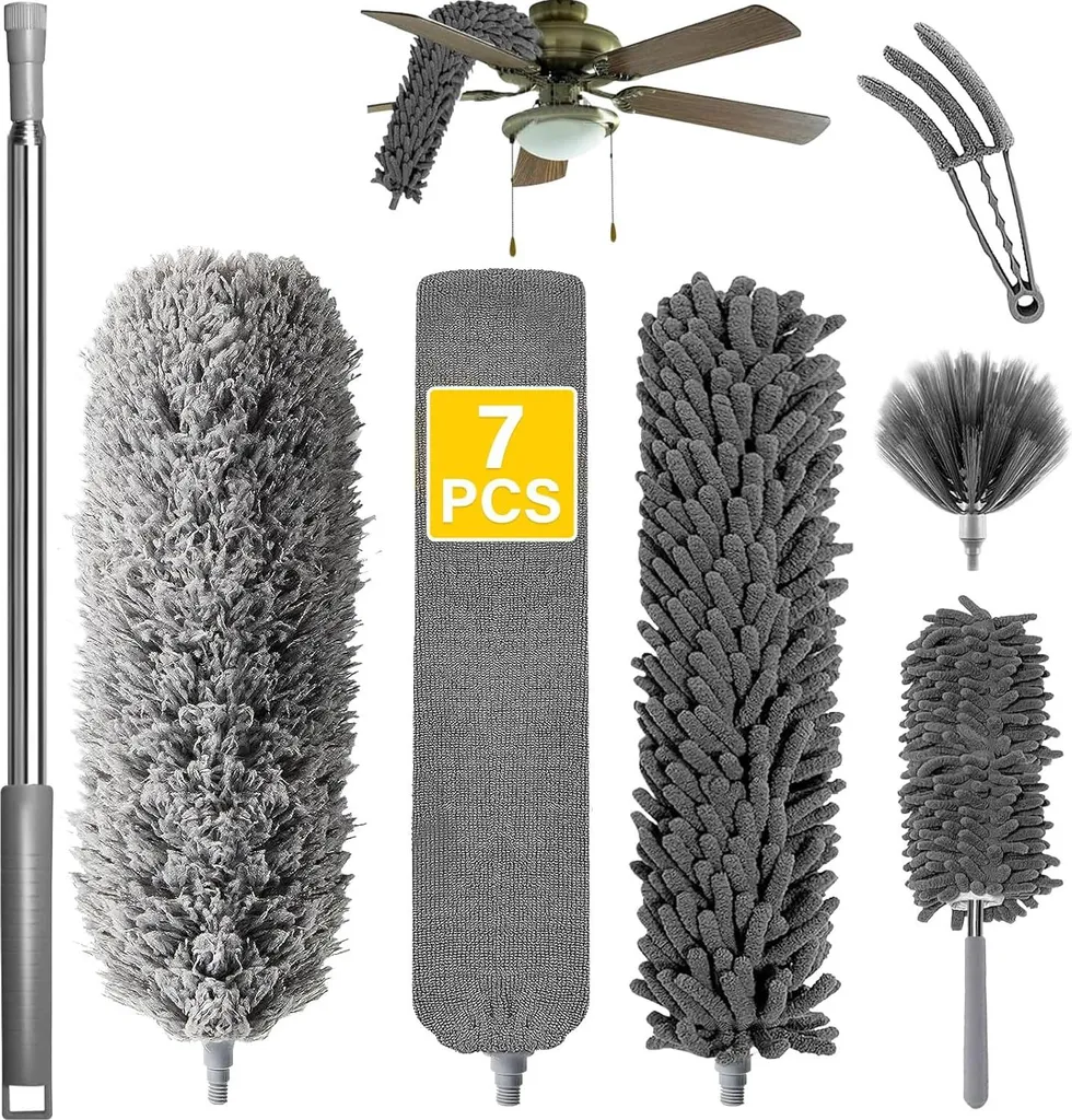 Plumeau télescopique microfibre 7 pièces flexible avec manche de 2,5m