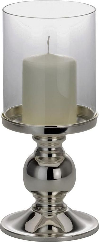 Windlicht "Romantik" auf Kugelfuß, versilbert glatt poliert, H 29,2 cm