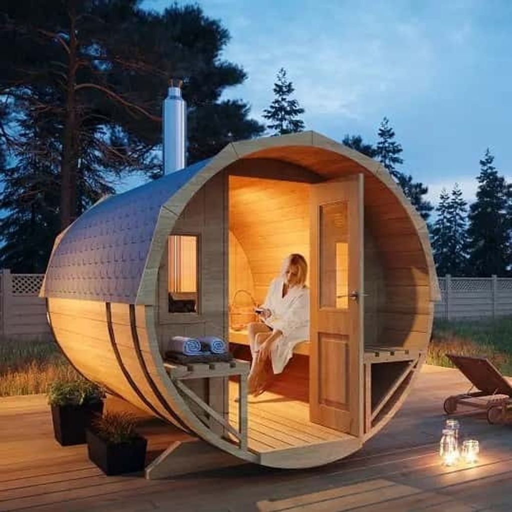 FinnTherm Fass-Sauna Sam, Aussensauna Fichte unbehandelt, Produktbild 