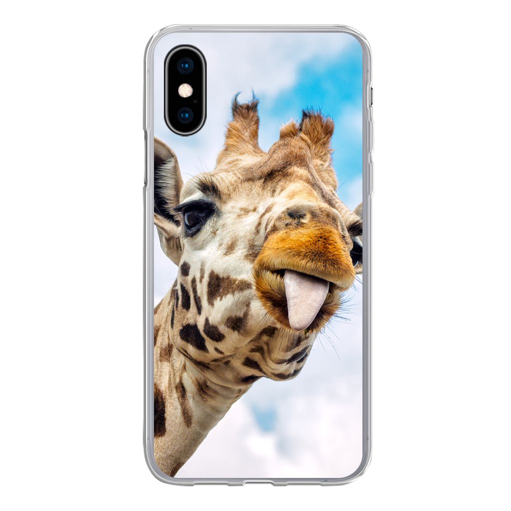 MuchoWow Handyhülle Schutzhülle Hülle für iPhone X Giraffe - Lustig - Zunge - Kinder - Jungen - Mädchen - Kind Silikon Softcase Handy Hülle...