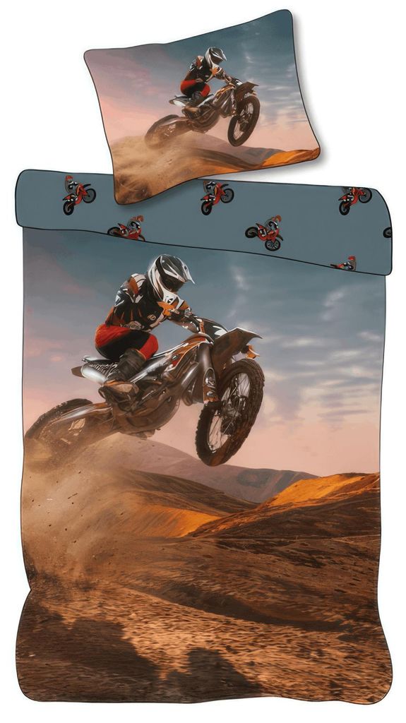 Bettwäsche Set Motocross Dirtbike Jump 2 tlg 135x200cm 100% Produktbild 