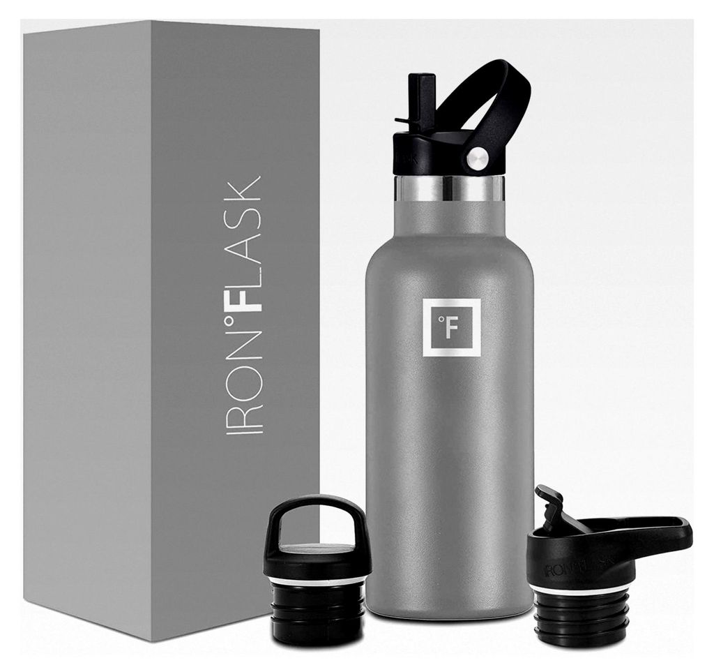 Edelstahl Trinkflasche mit 3 Deckeln - Auslaufsichere Thermosflasche - Metall Wasserflasche Doppelwandig Isoliert BPA-frei für Sport, Schule, Fitn...