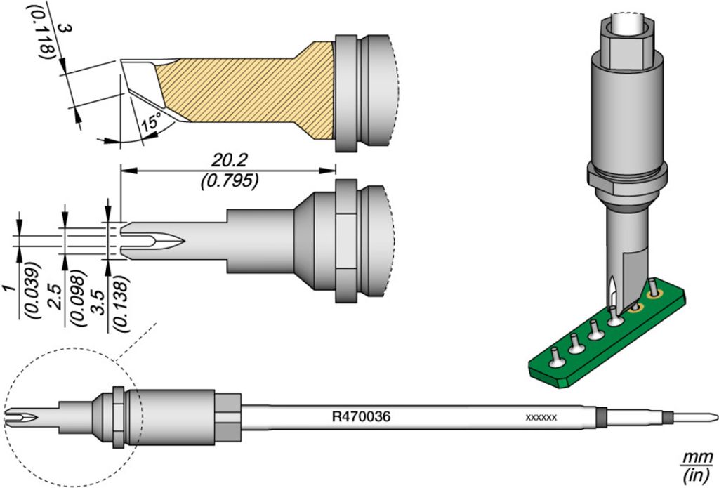 JBC Lötspitze Serie R470 Sondertypen, R470036/1,0 mm, Ziehlötspitze R470036