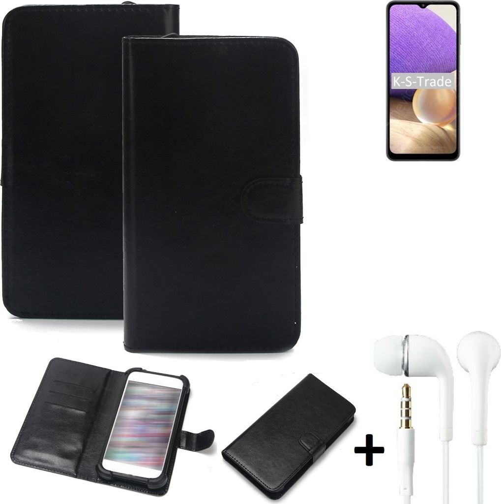 K-S-Trade Wallet Case Handyhülle kompatibel mit Samsung Galaxy A32 5G Schutzhülle Flip cover Flipstyle Tasche Hülle Flipcover Slim Bumper schwarz +