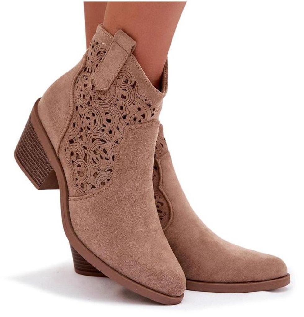 Perforierte Damen-Cowboy-Stiefeletten mit Absatz S.Barski HY61-8012 Beigefarben 41