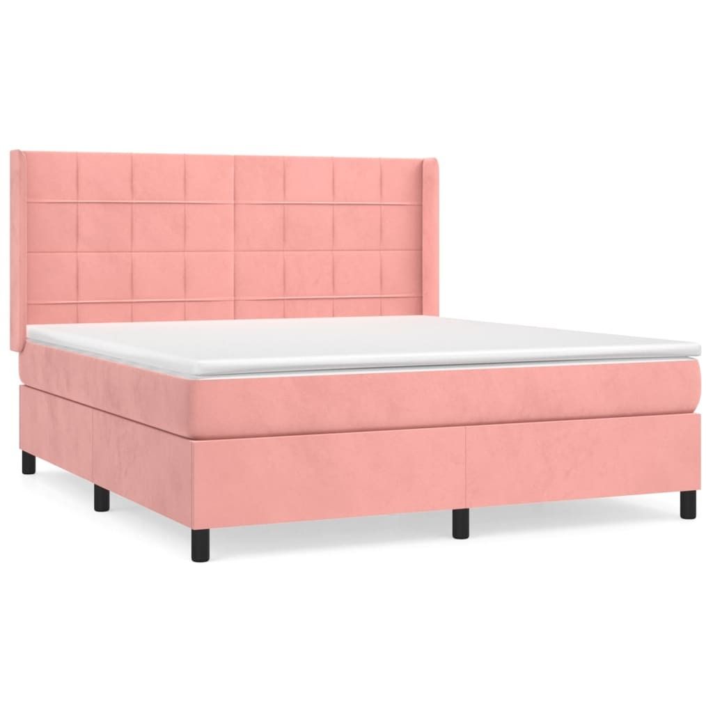 Möbel Boxspringbett/bettgestell - Bettrahmen - Doppelbett - mit Matratze Rosa 180x200 cm Samt - Polsterbett Klassische Betten CLORIS3768525