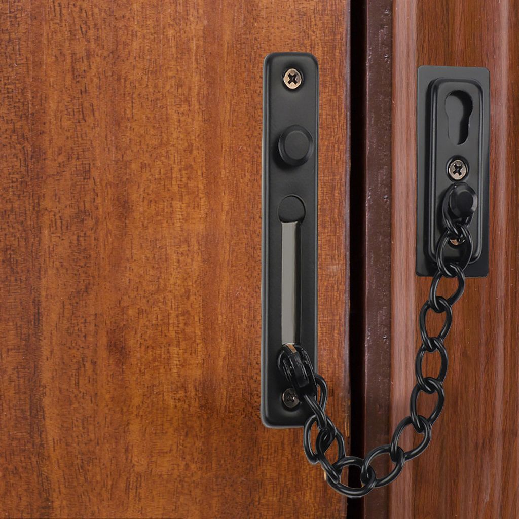 1 festgelegte Türschnalle Hochstärke Anti-Diebstahl Anti-Crack Break-Resistant Punch-Free Safety Schnallen Design Türriegel für Hoteltür-Schwarz