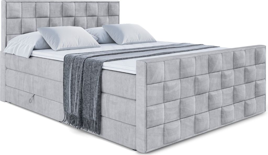 ALTDECOR Boxspringbett mit H3 Matratze-Bonellfederung, H4 Multipocket-Matratze, PUR, Topper (4 cm hoch), Polsterbett mit Kopfteil und Bettkasten - ...