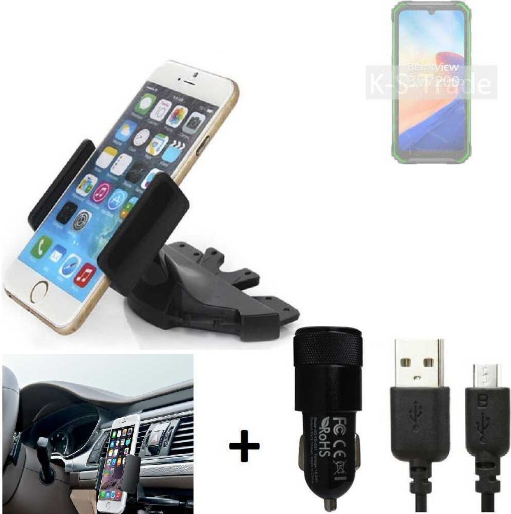 TOP SET K-S-Trade Autohalterung kompatibel mit Blackview BV7200 CD Schlitz Halterung KFZ-Halter Radio Handy Halterung 360° drehbar DVD-Schacht inkl.
