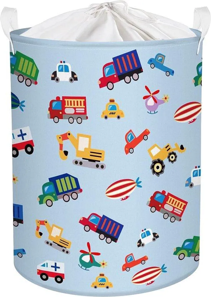 Coffre à linge bleu pour enfants de 45L, panier pliable avec couvercle