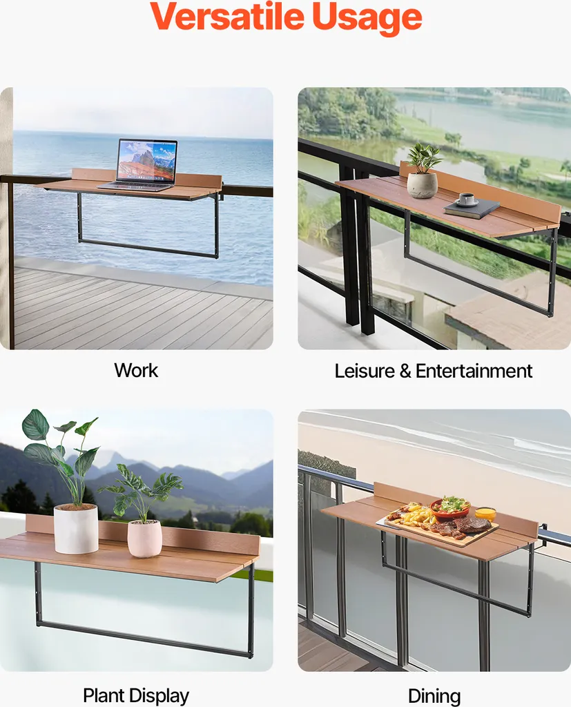 Table suspendue de balcon pliante réglable pour garde-corps extérieur - 6