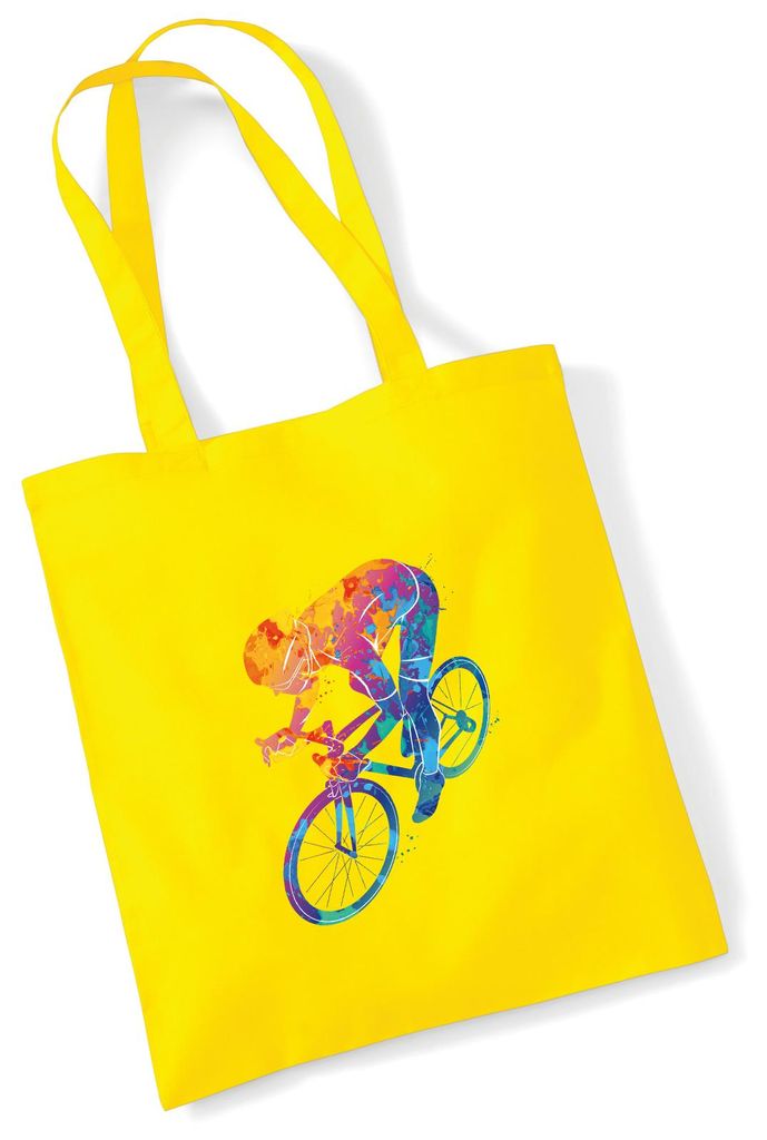 Huuraa Jutebeutel Radsport bunte Silhouette 10 Liter Yellow Baumwolle Tasche Geschenkidee