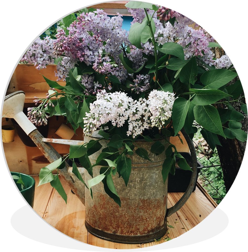 MuchoWow Rundes Wandbild - Runde Bilder Gießkanne - Blumen - Blumenstrauß Ø 90 cm Kreis Wanddekoration Kunststoff - Wandkreis - Wandschmuck - ...