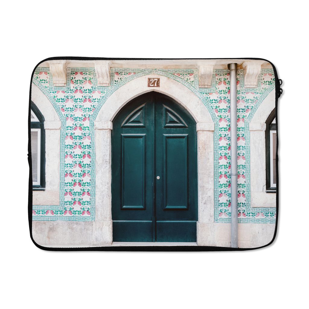 MuchoWow Laptop Hülle 15 Zoll Tür - Holz - Grün - Haus Laptoptasche - Laptoptasche - Sleeve - Rundum-Schutz