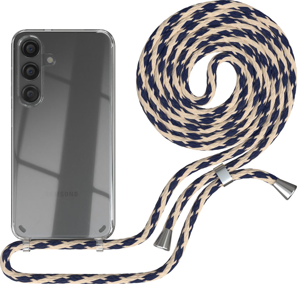 EAZY CASE Handykette kompatibel mit Samsung Galaxy S24, Handyhülle mit Umhängeband, Handykordel, Schutzhülle Clear, Band in Beige